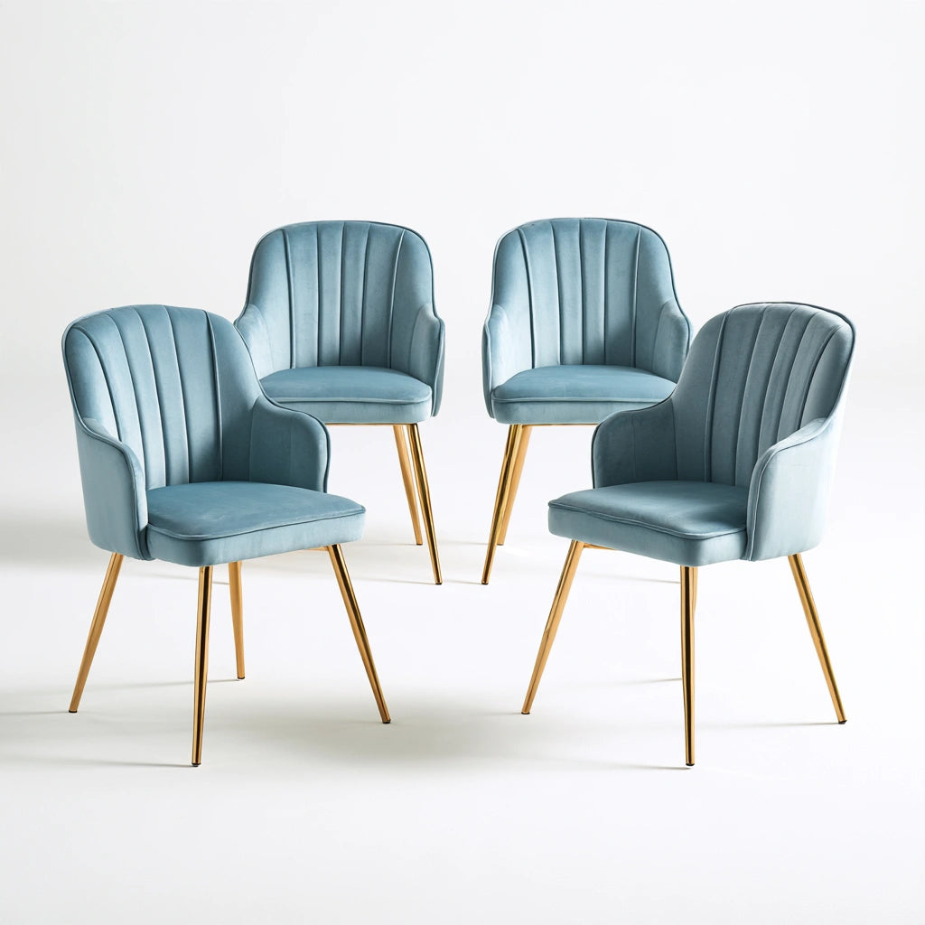 Tapicerowana sofa do salonu, tapicerowany tkaniną, kolor: jasnoniebieski i złoty